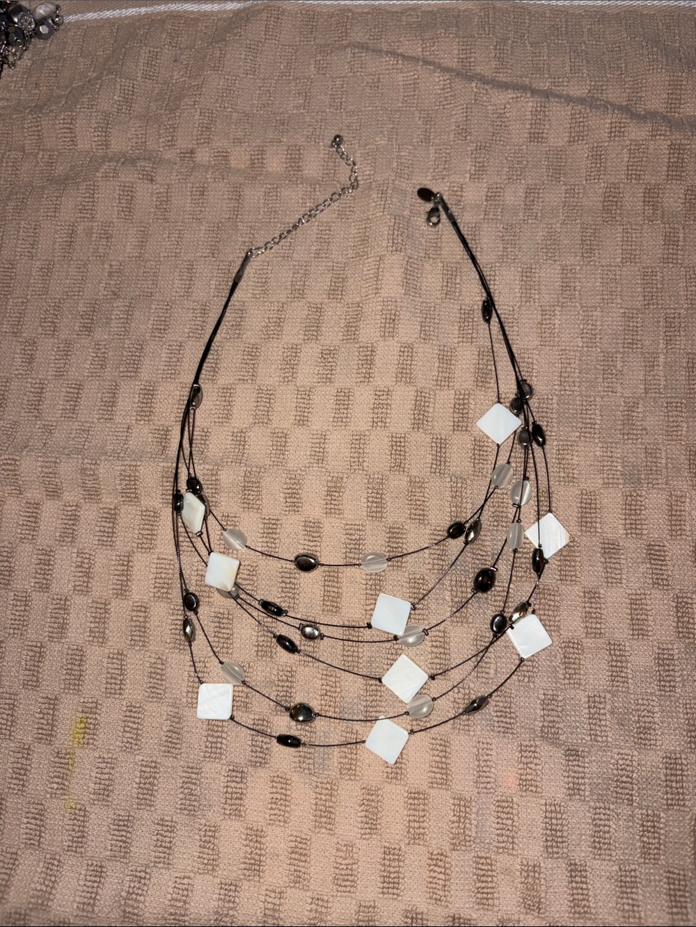 Lia Sophia Multi-Strand White and Black Beaded Statement Necklace